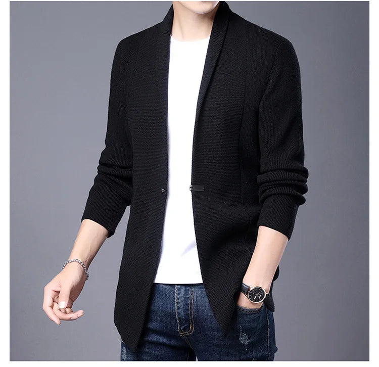 Cárdigan de punto ajustado de lana para hombre, ropa de calle de marca de alta calidad, suéter japonés, abrigos informales, chaqueta, ropa para hombre 2025