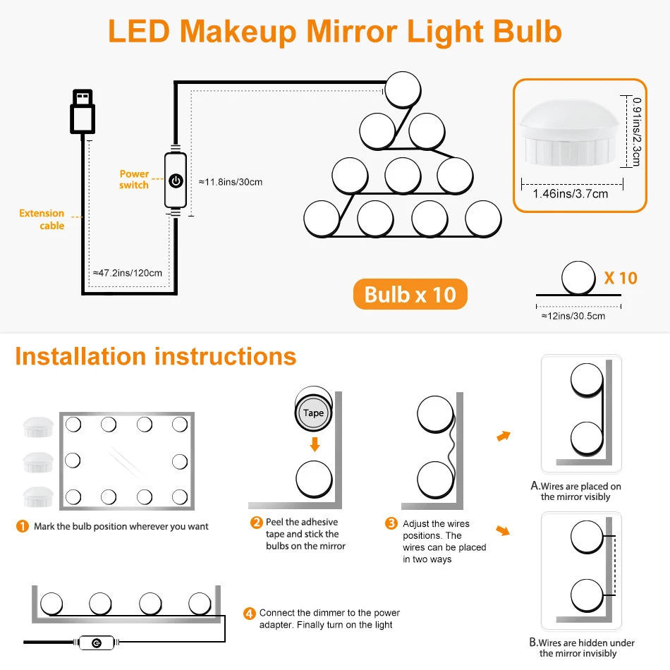 Bombillas LED para Espejo de Maquillaje con USB