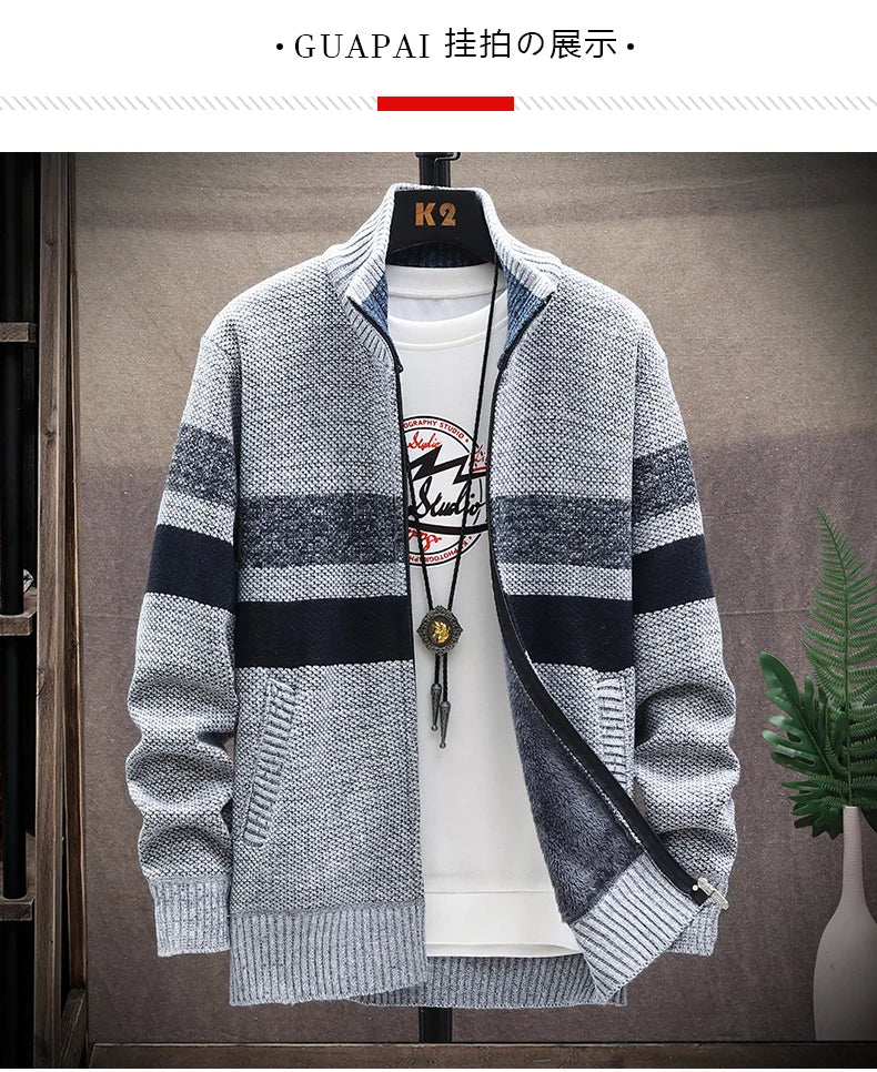 Cárdigan a Rayas con Cremallera para Hombre – Suéter de Punto Informal