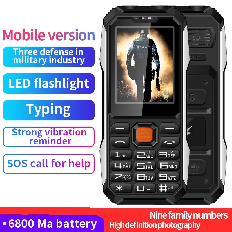 Teléfono exterior delgado y resistente, doble SIM, botón grande, Larga modo de reposo, lista negra, altavoz, dos linternas, marcación SOS, reproductor de vídeo MP3