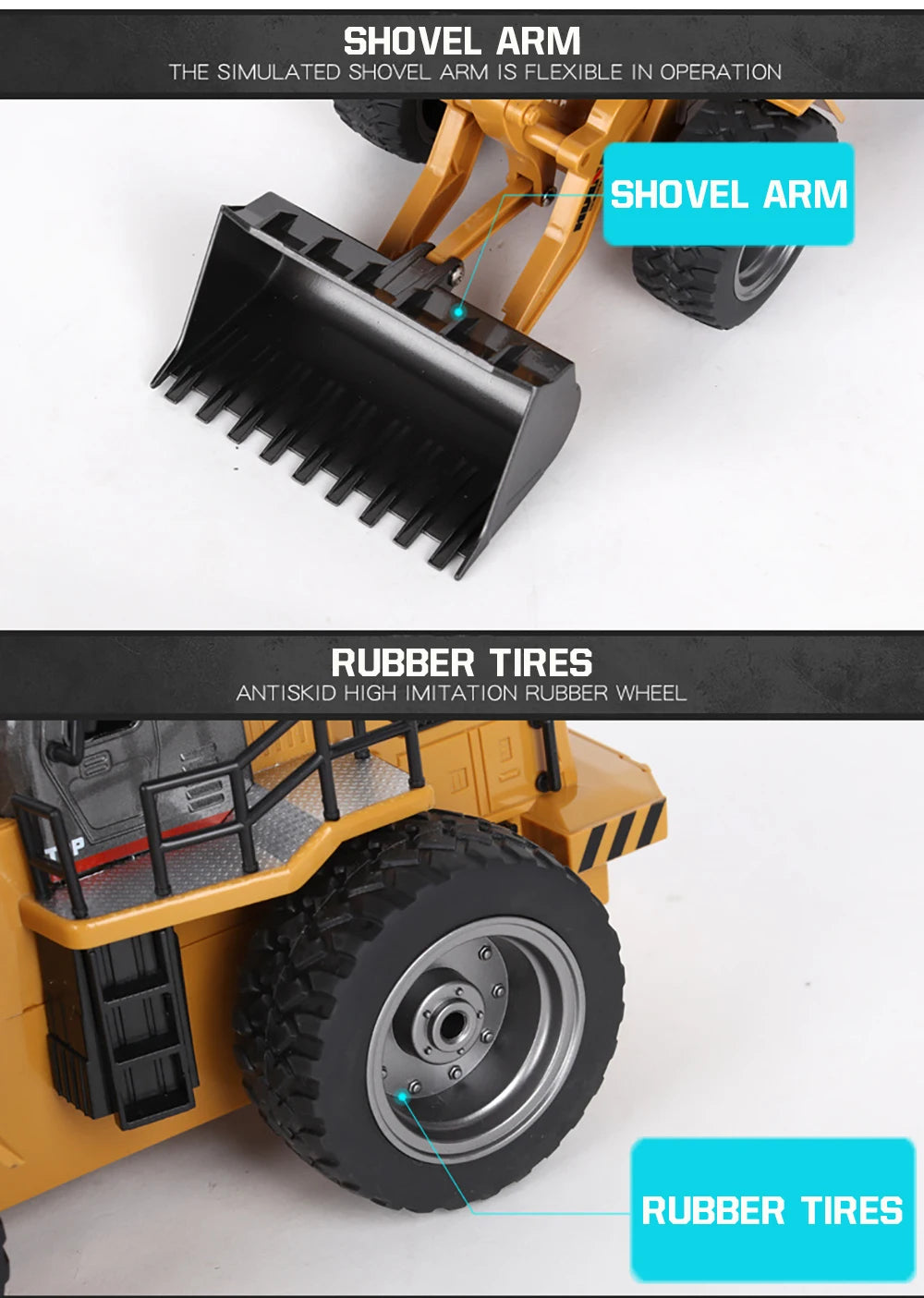 Tractor RC 1:18 con Pala Huina Juguete de Control Remoto