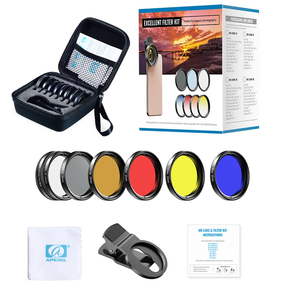 Kit 7 Lentes para Teléfono APEXEL con Filtros UV y CPL