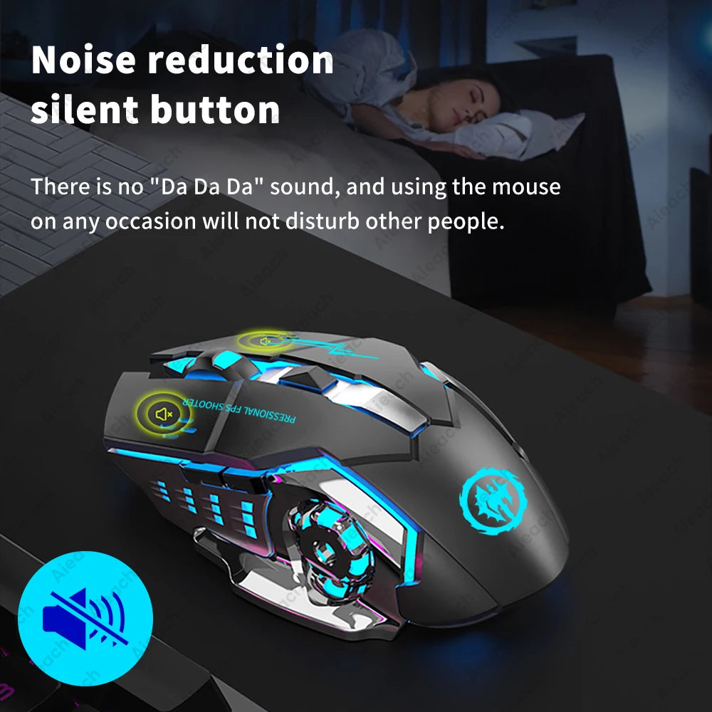Ratón inalámbrico recargable para videojuegos, Mouse silencioso con Bluetooth, USB, mecánico, retroiluminación para deportes electrónicos, PC, Gamer