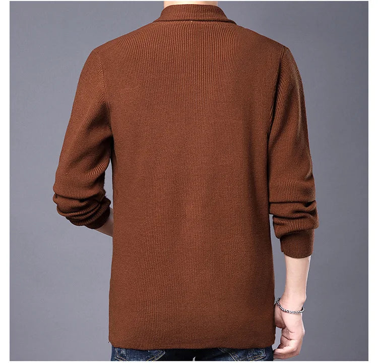 Cárdigan de punto ajustado de lana para hombre, ropa de calle de marca de alta calidad, suéter japonés, abrigos informales, chaqueta, ropa para hombre 2025