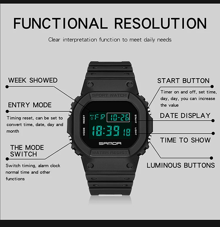 Reloj Digital SANDA 2107 Militar para Hombre, Estilo G Sport LED