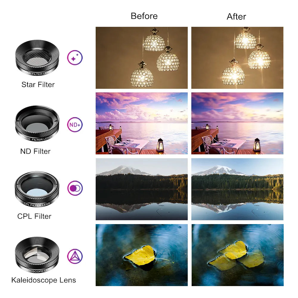 Kit de Lentes para Smartphone APEXEL 11 en 1 con Filtros