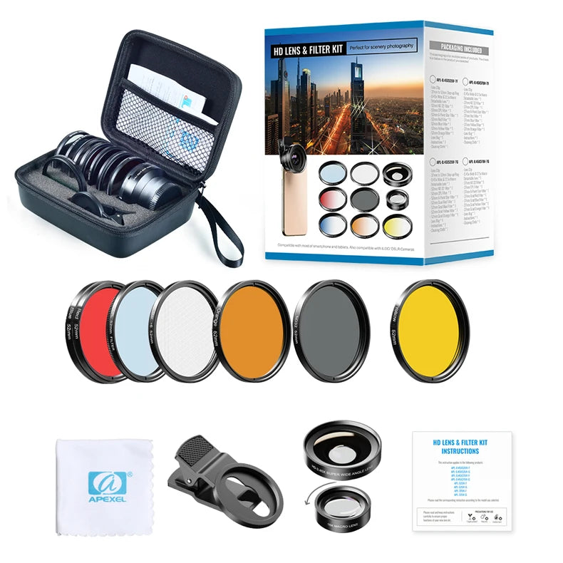 Kit de Lentes de Cámara APEXEL 0.45x para Smartphone y DSLR