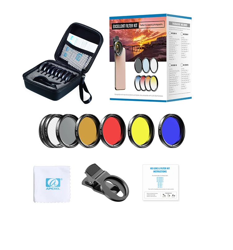 Kit 7 Lentes para Teléfono APEXEL con Filtros UV y CPL