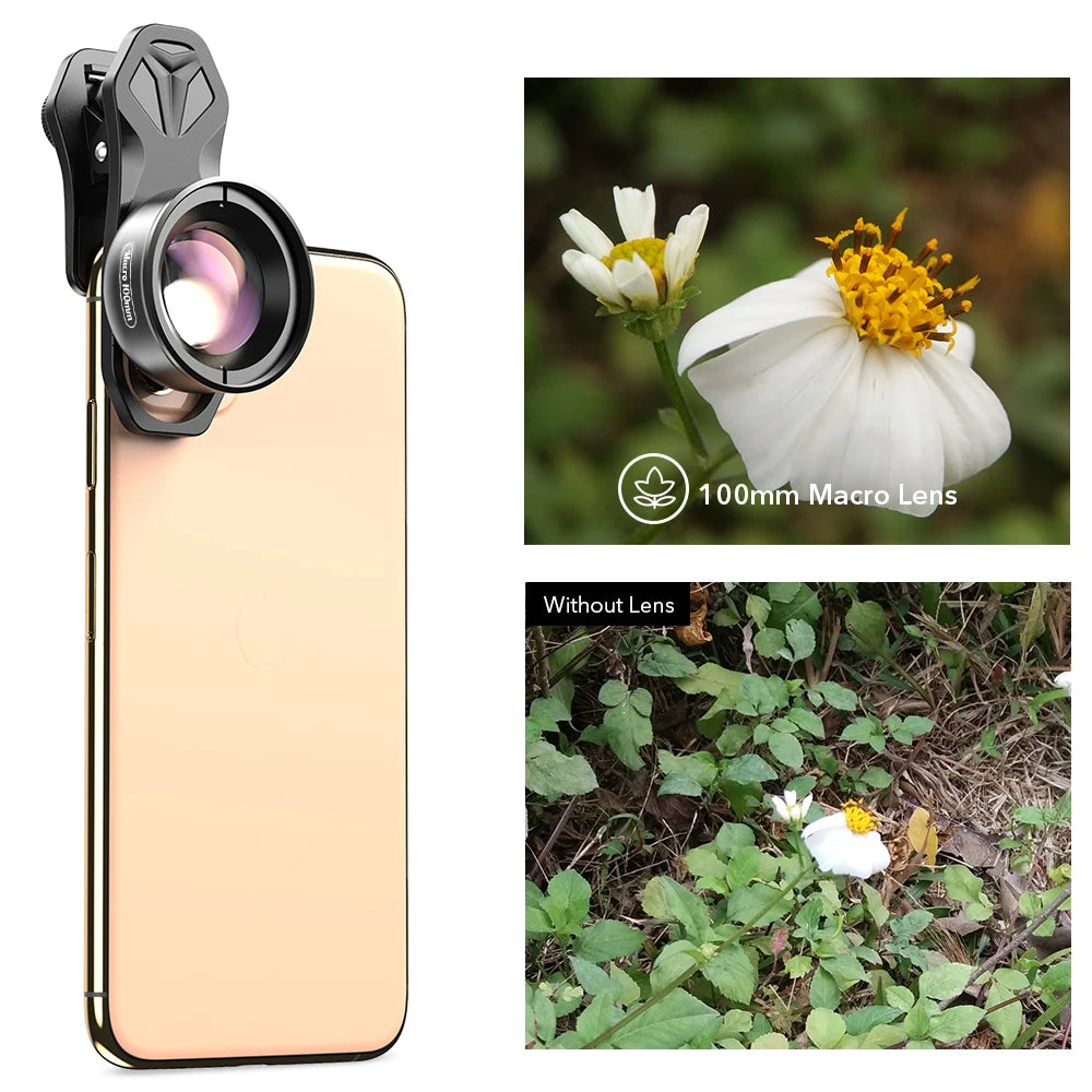 Lente Macro APEXEL 4K HD 100mm para Celular con Filtros CPL