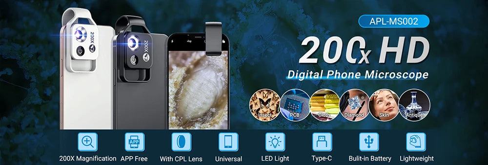 Lente de Microscopio Digital APEXEL 200X con Luz LED