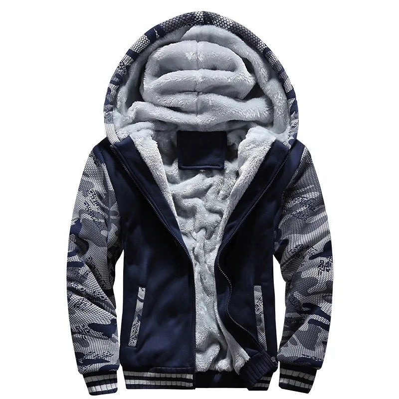Chaqueta de Invierno con Capucha para Hombre - Camuflaje Forro Polar