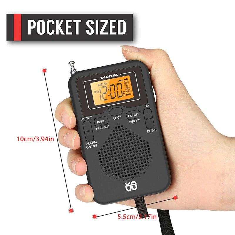 Mini Radio Portátil AM FM de Bolsillo con Altavoz y Despertador