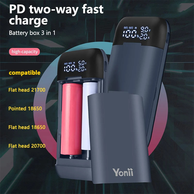 Caja Power Bank 2x18650 con Pantalla LED y Carga Rápida QC3.0