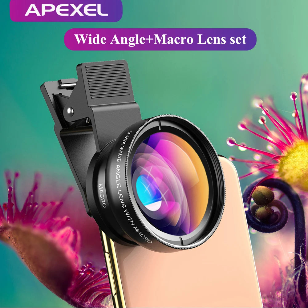 Lentes APEXEL HD 37MM 0.45x Gran Angular y 12.5x Super Macro