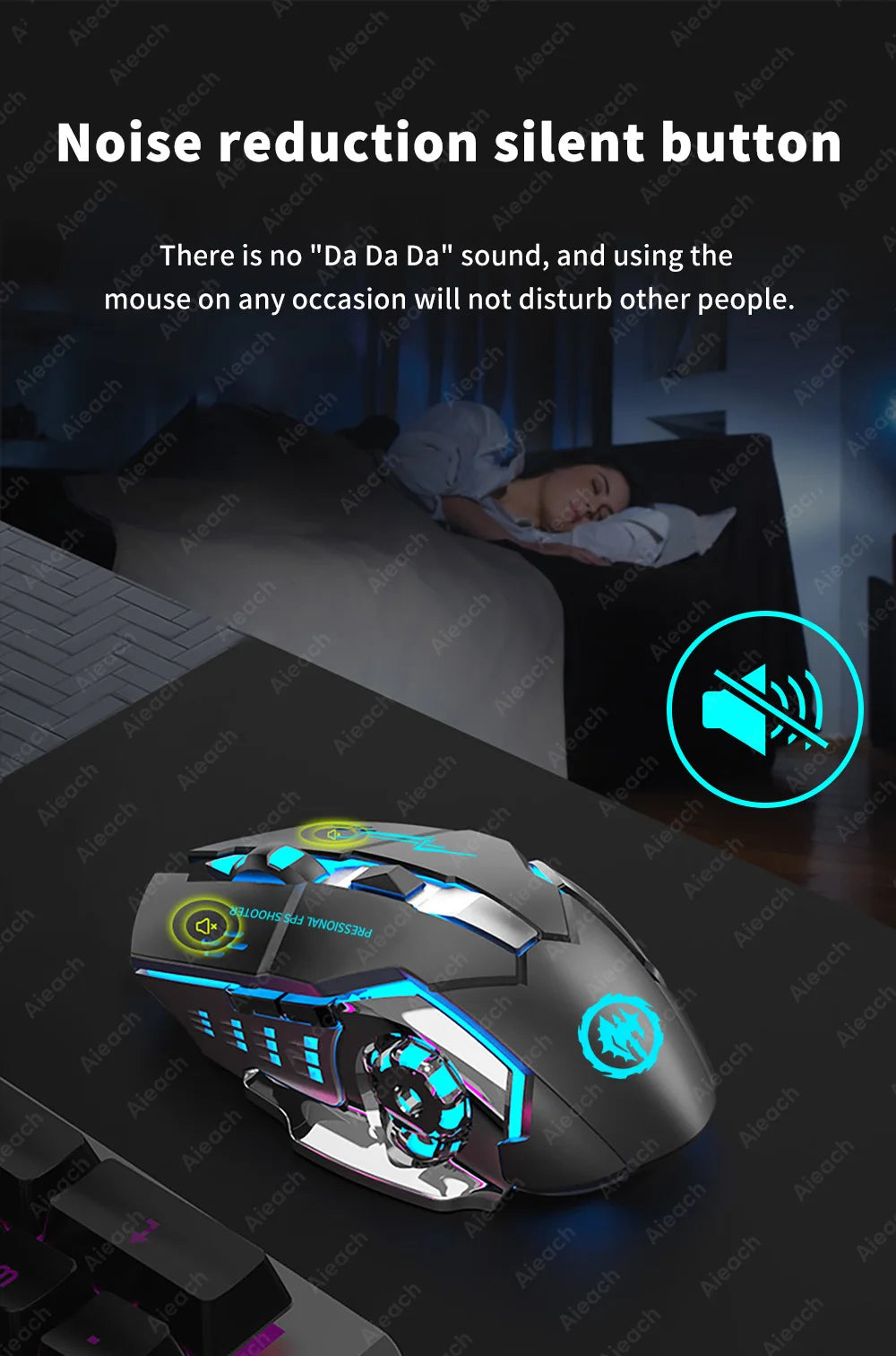 Ratón inalámbrico recargable para videojuegos, Mouse silencioso con Bluetooth, USB, mecánico, retroiluminación para deportes electrónicos, PC, Gamer