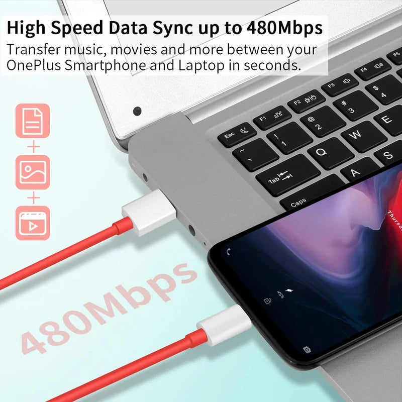 Cable de Carga Rápida 6A USB-C para OnePlus Warp/Dash