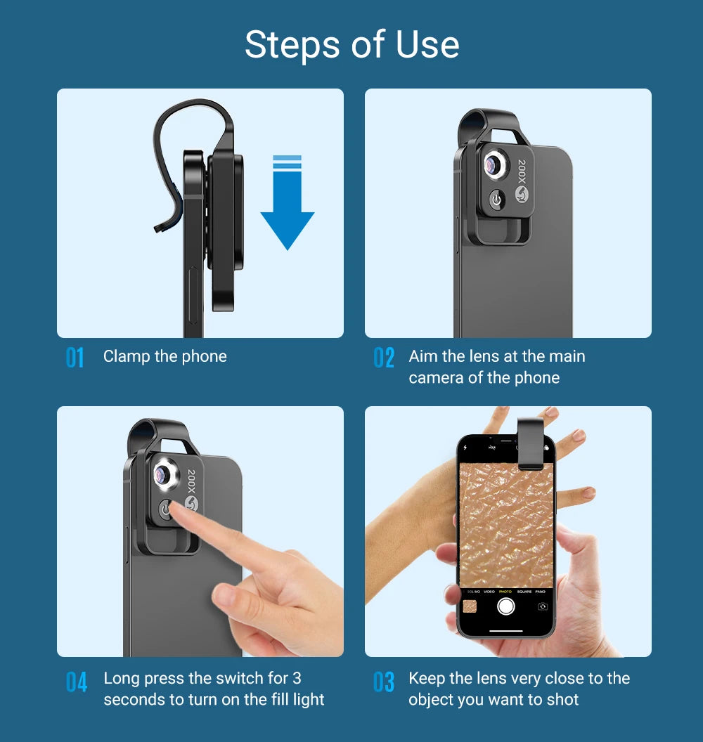 Lente Microscopio Digital 200X APEXEL para Smartphone con LED