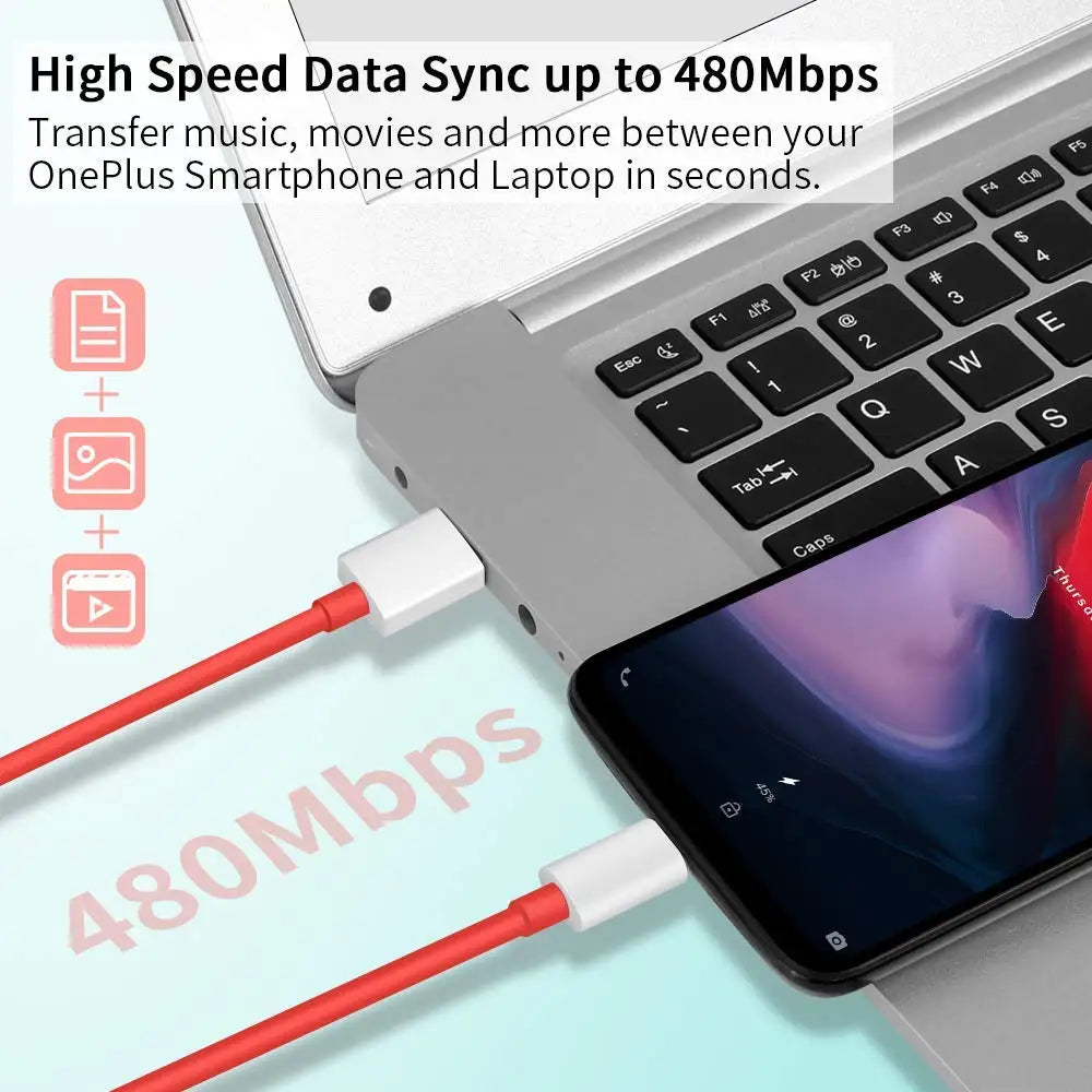 Cable de Carga Rápida 6A USB-C para OnePlus Warp/Dash