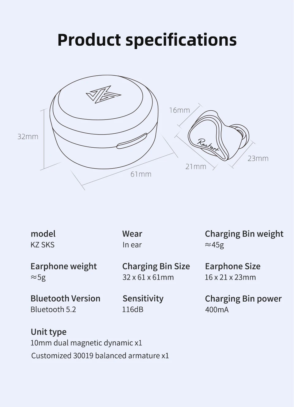 KZ SKS Auriculares TWS Control Táctil Bluetooth