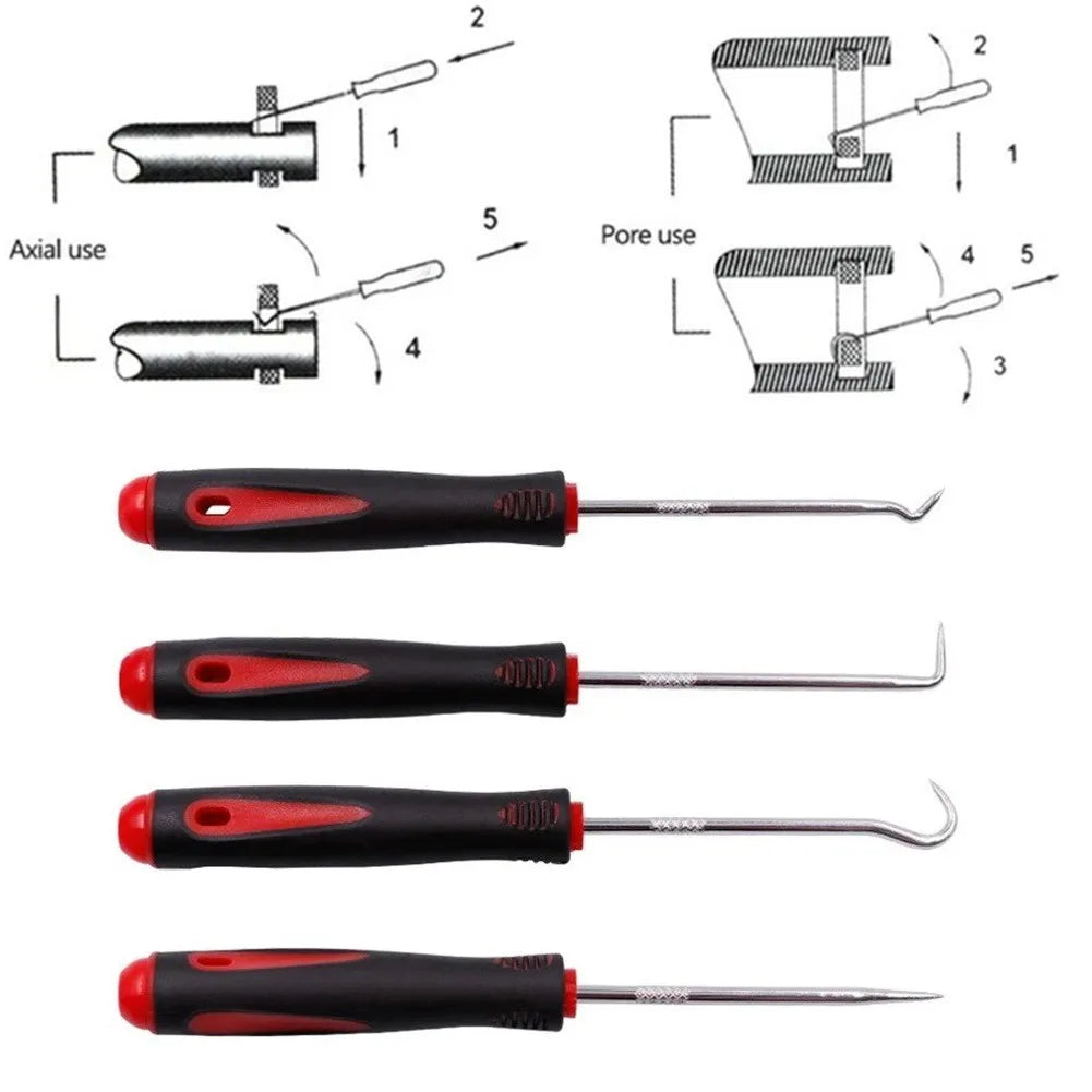 Juego de ganchillos y juntas extractoras, herramientas mecánicas de mano para quitar el sello de aceite automático del coche, removedor de juntas tóricas, artesanía, 4 piezas