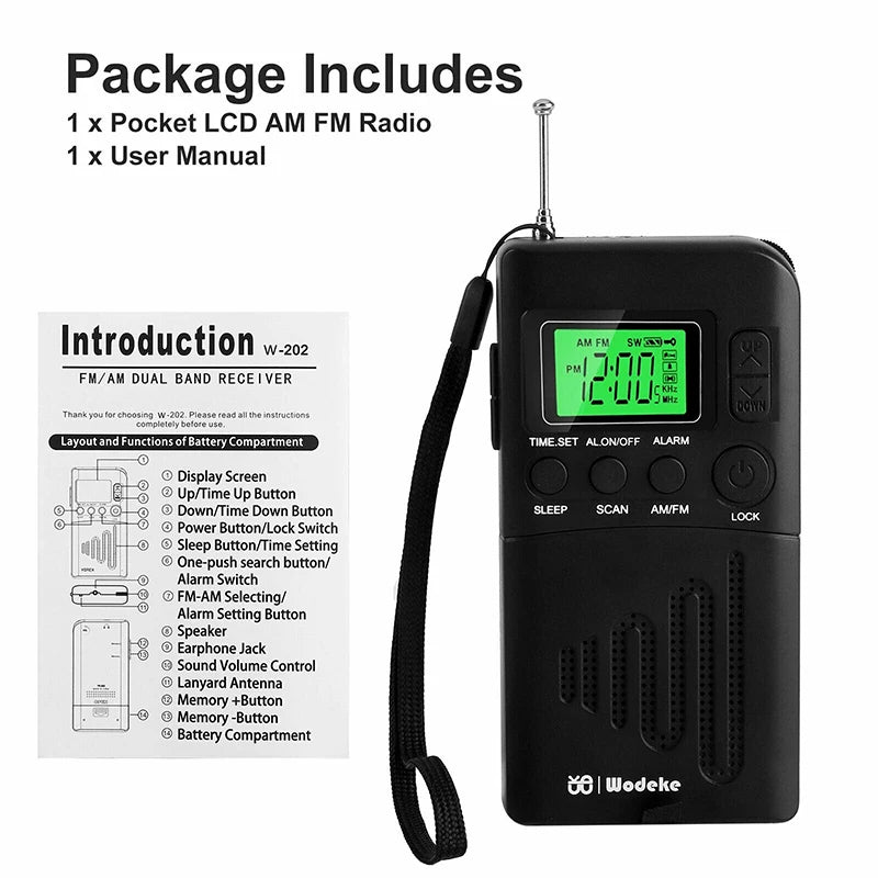 Mini Radio Portátil AM FM de Bolsillo con Altavoz y Despertador