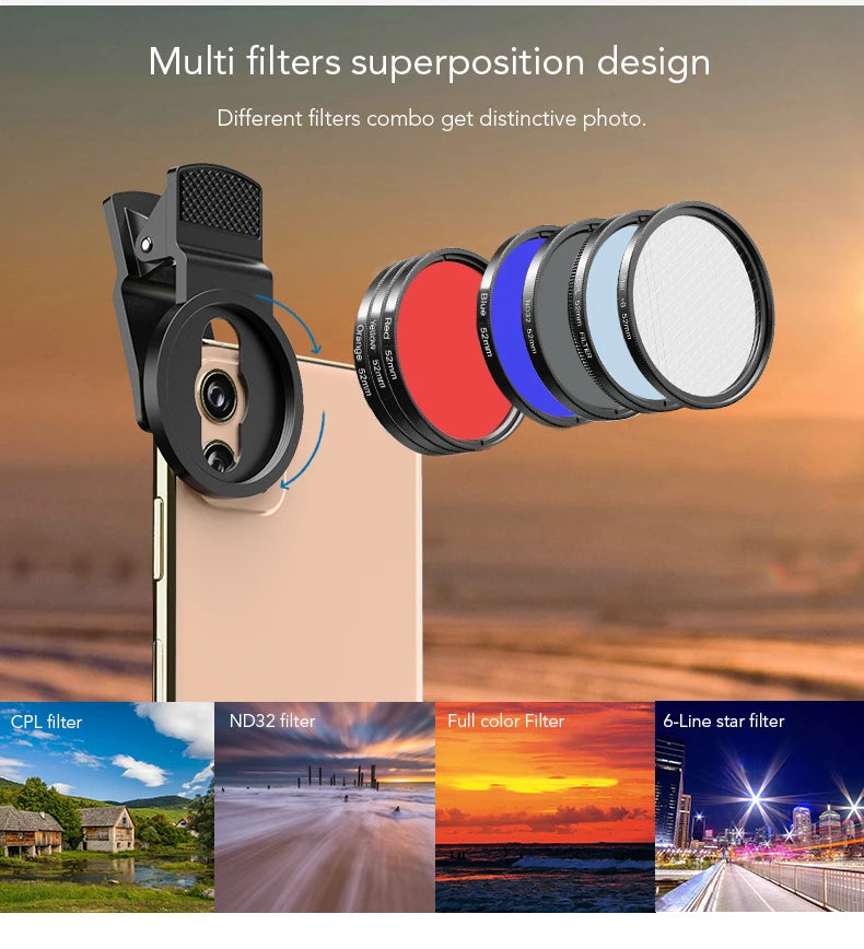Kit de Lentes de Cámara APEXEL 0.45x para Smartphone y DSLR