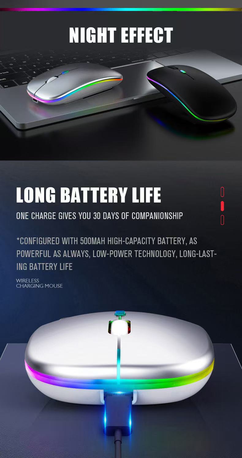 Ratón inalámbrico RGB recargable con Bluetooth, inalámbrico, retroiluminado con LED, ergonómico, para juegos, portátil, PC, 1600DPI
