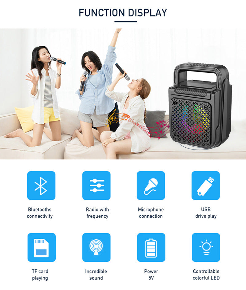 Altavoz Karaoke Bluetooth 8W con Micrófonos Inalámbricos y LED RGB