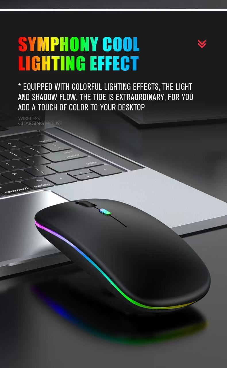 Ratón inalámbrico RGB recargable con Bluetooth, inalámbrico, retroiluminado con LED, ergonómico, para juegos, portátil, PC, 1600DPI