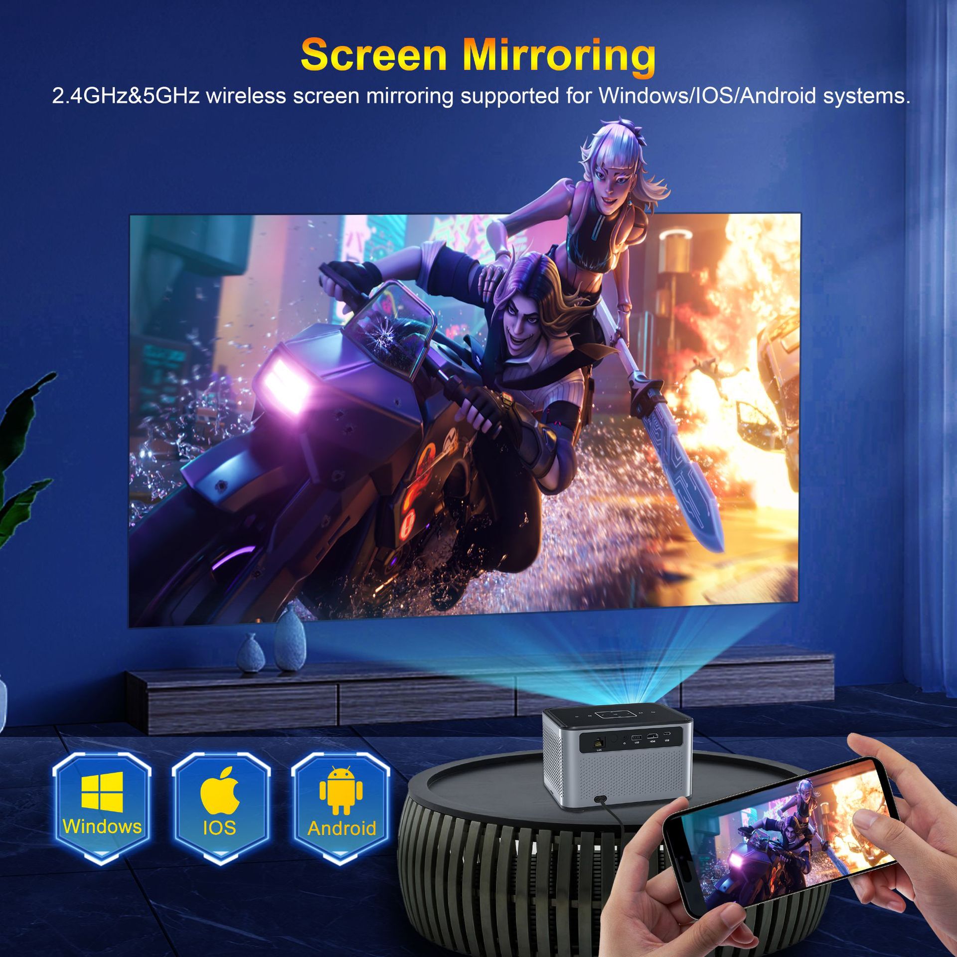 Proyector inteligente Xnano X3Pro nativo 720P Android 11 190ANS 4K decodifica doble WiFi BT5.0 cine portátil en casa