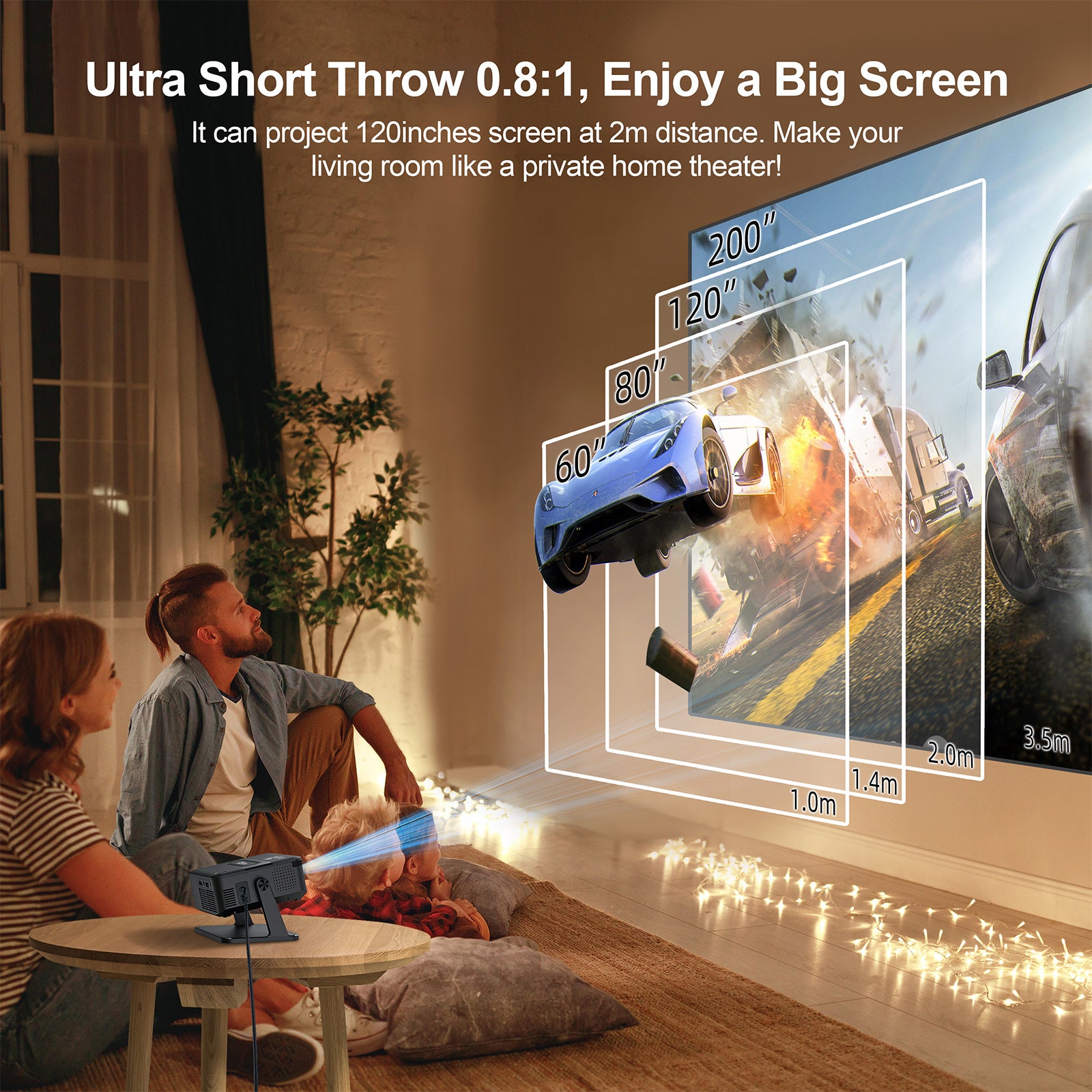 Proyector inteligente HA109 nativo 720P 4K Decodificar 130ANSI Android 11 WiFi6 Bluetooth5.0 270 ° Proyector de cine en casa giratorio