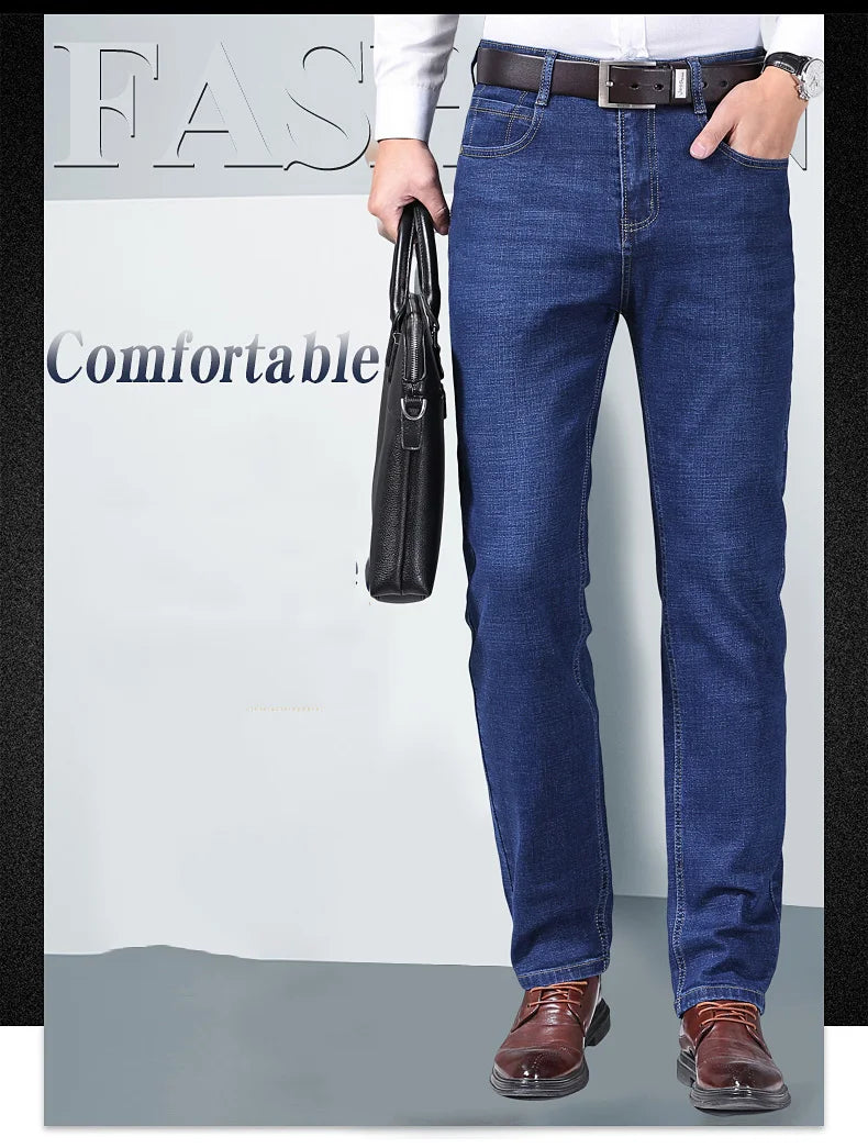 Pantalones Vaqueros Rectos para Hombre, Ajustados Elásticos, Negocios