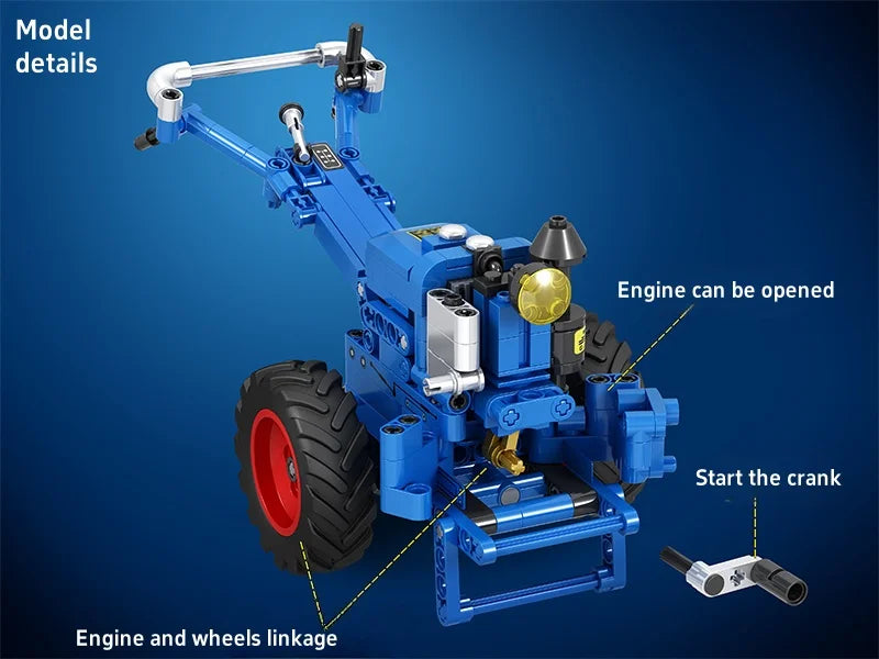 Serie de herramientas de simulación, conjunto de tractor de mano retro, bloques de construcción, detalles 1:10, restauración, diseños móviles, regalo nostálgico para niños