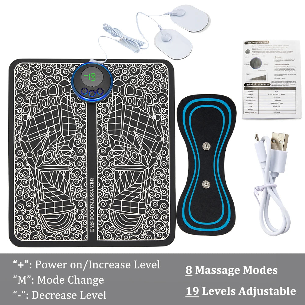 EMS-alfombrilla masajeadora de pies eléctrica TENS, almohadilla masajeadora de pies, estera de masaje plegable, Estimulación muscular, Fisioterapia, Terapia, Fisica Salud