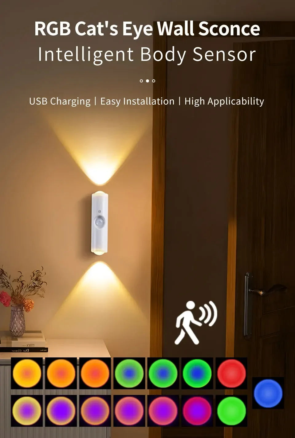 Luz de Pared RGB con Sensor de Movimiento USB