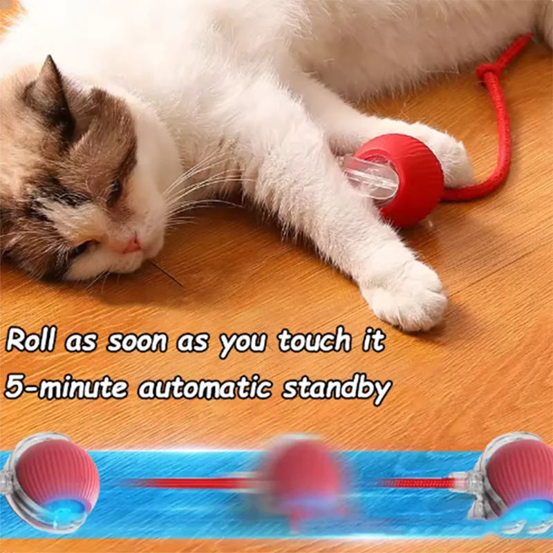 Juguete interactivo de pelota para gatos, bola rodante automática con cola, juguete interactivo inteligente recargable para mascotas, juguete inteligente para gatos