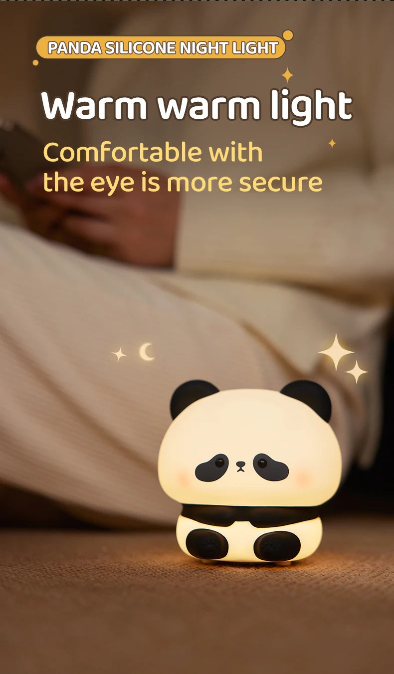 Luz LED nocturna de Panda, bonita luz nocturna de silicona, lámpara de noche táctil recargable por USB, lámpara de sincronización para dormitorio, decoración, regalo para niños