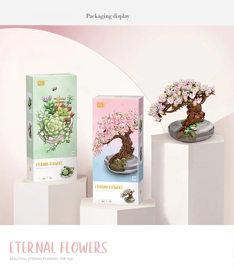 LOZ-1661 serie de plantas, bloque de construcción de simulación, maceta, cerezo suculento, modelo para el hogar, decoración, juguete de bloques de construcción para niña
