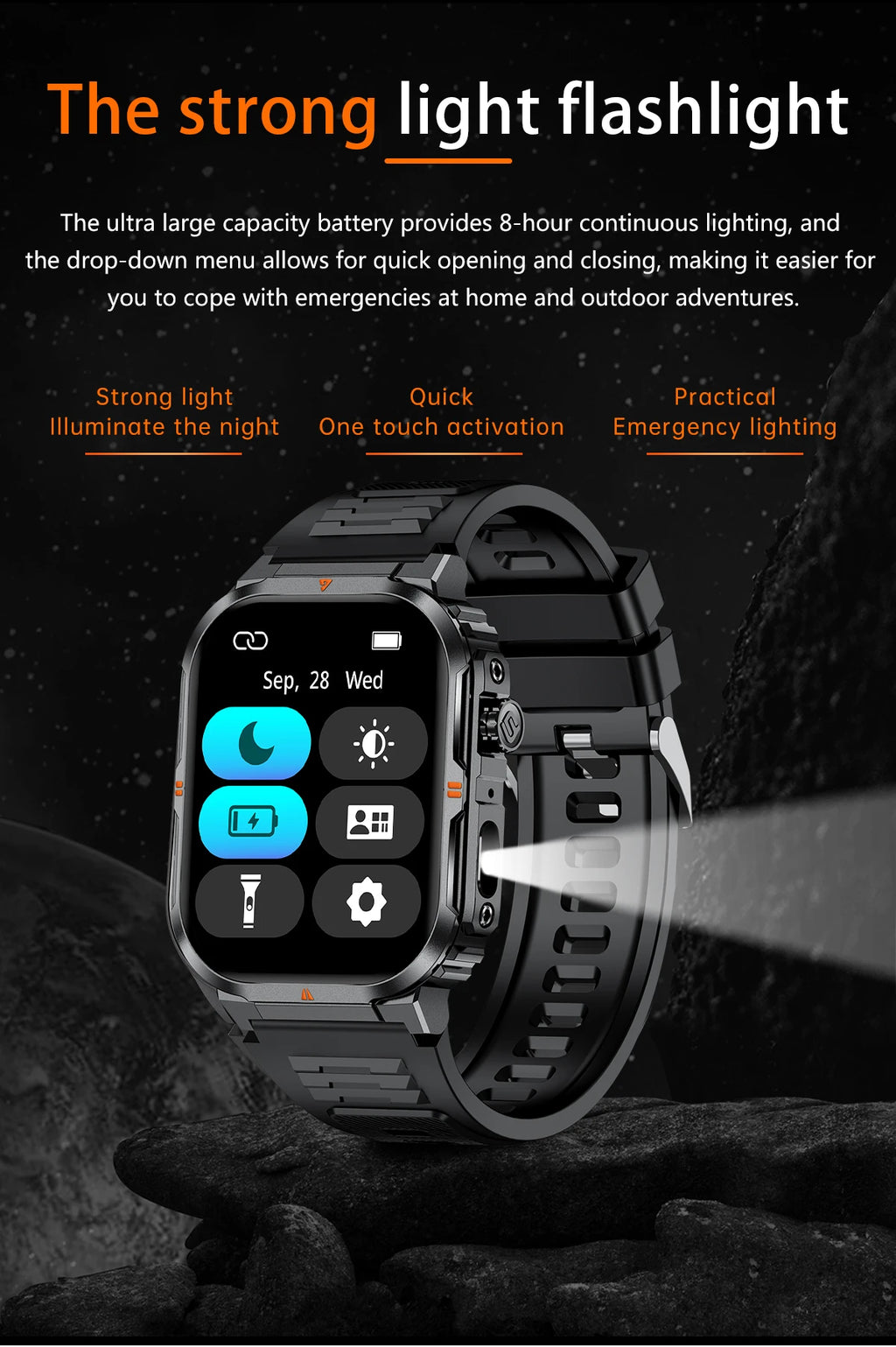 LIGE Reloj Inteligente Militar IP68 Linterna