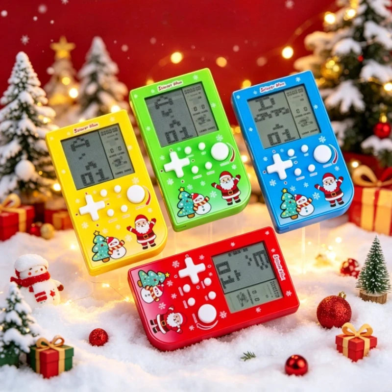 Consola de Juegos Retro con Diseño de Ladrillos Navideños, Tetris con Temática Festiva, Consola Electrónica Portátil, Regalo Festivo