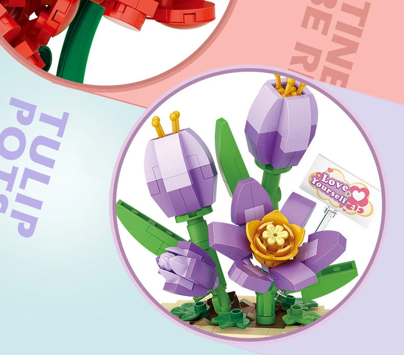 Bloques de Construcción LOZ Serie Plantas, Rosas y Girasoles en Maceta, Modelo MOC DIY, Flor Artificial, Decoración de Escritorio, Regalo Coleccionable para Adultos