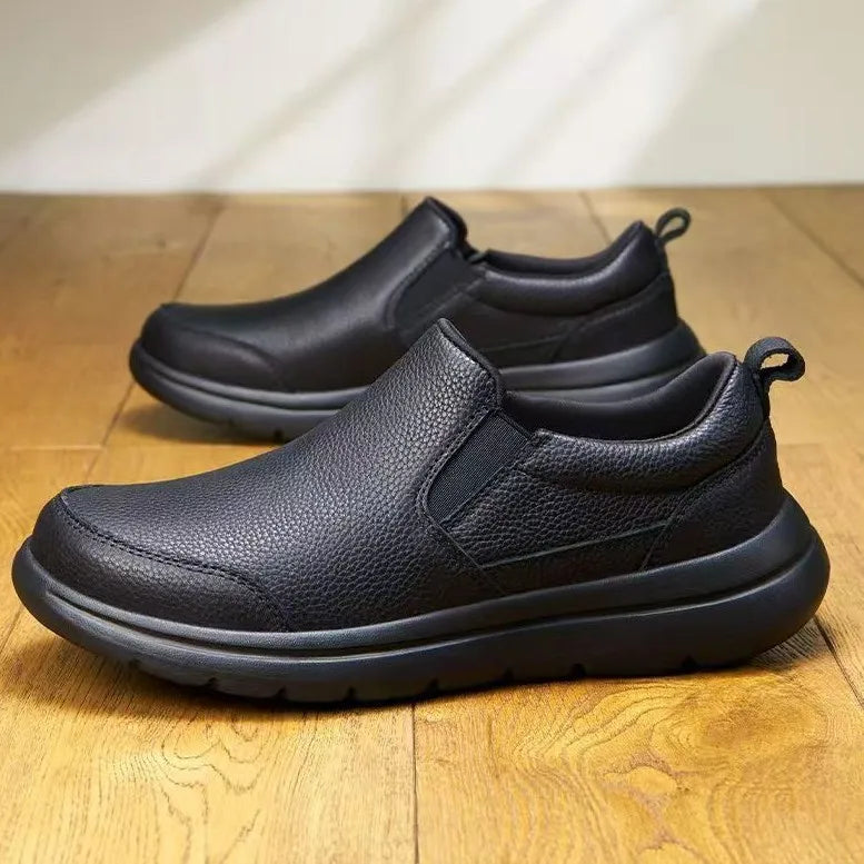 Zapatos informales sin cordones para hombre, zapatillas ligeras y cómodas, color negro, para papá mayor de mediana edad