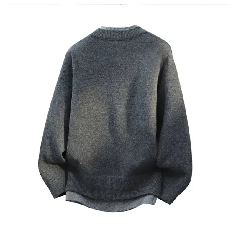Jersey falso de dos piezas para hombre, cárdigan con cuello redondo, ropa de manga larga, suéter de punto informal juvenil cómodo y térmico