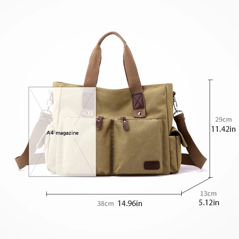 Bolso Bandolera Retro de Lona, Bolso de Mano para Viajar al Trabajo, Bolso de Hombro, Bolso de Trabajo, Bolso de Gran Capacidad