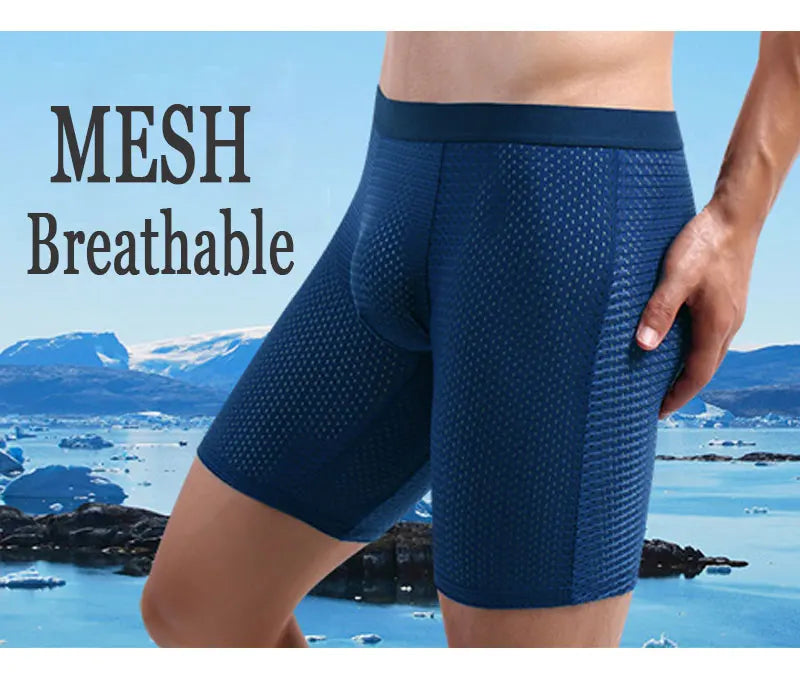 Bóxer de malla para hombre, ropa interior Sexy, Calzoncillos largos, 3 piezas