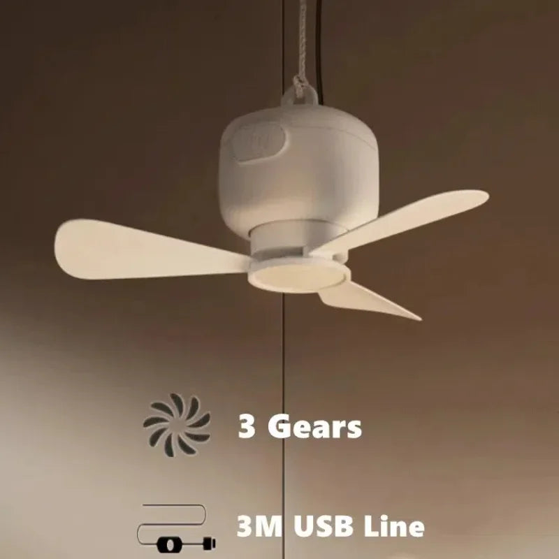 Ventilador de techo USB con 3 velocidades, ventilador de 3 metros con hoja desmontable, portátil, silencioso, refrigeración interior, exterior, tienda de campaña, Control de línea