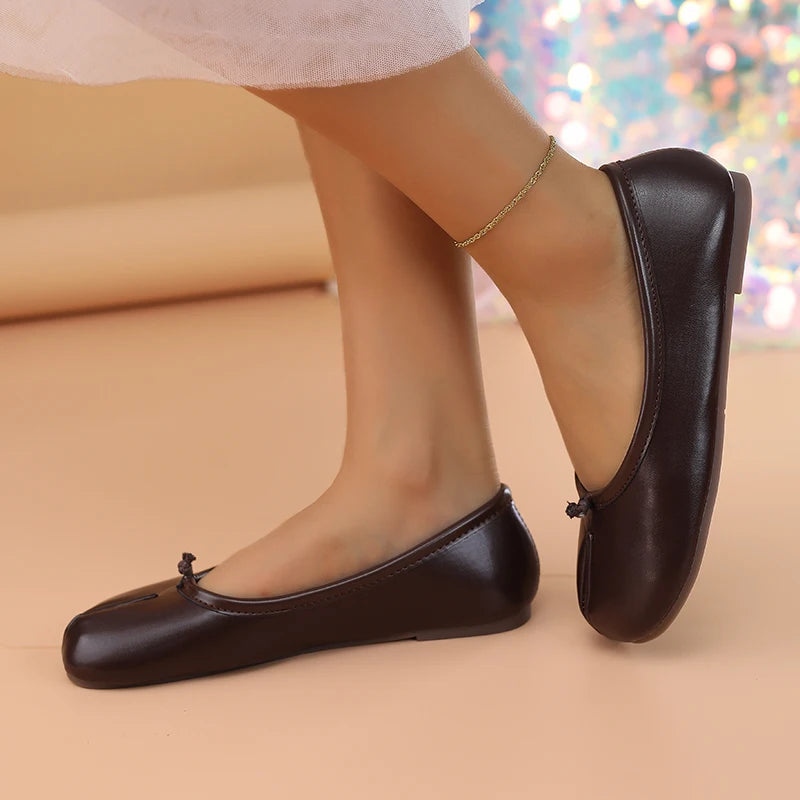 2025 Mocasines separadores de dedos de cuero para mujer, zapatos planos, cómodos, transpirables, informales