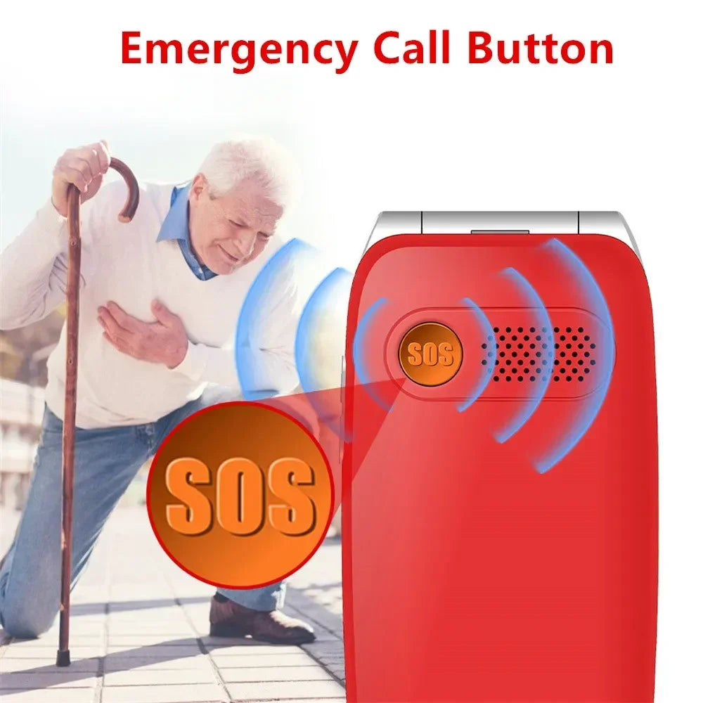 UNIWA V202T teléfono abatible pantalla Dual botón grande tarjetas SIM duales red 4G soporte para teléfono móvil base de carga para personas mayores