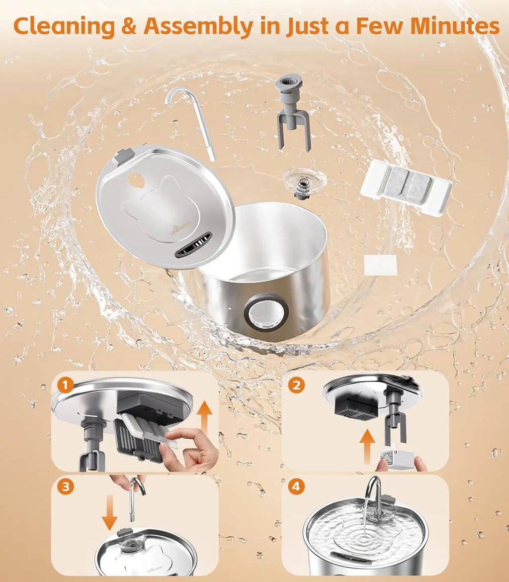 Fuente de agua para mascotas de acero inoxidable de 2,2 l/3,2 l, dispensador de agua para perros y gatos, fuente de agua automática con bomba silenciosa, tazón de agua para gatos