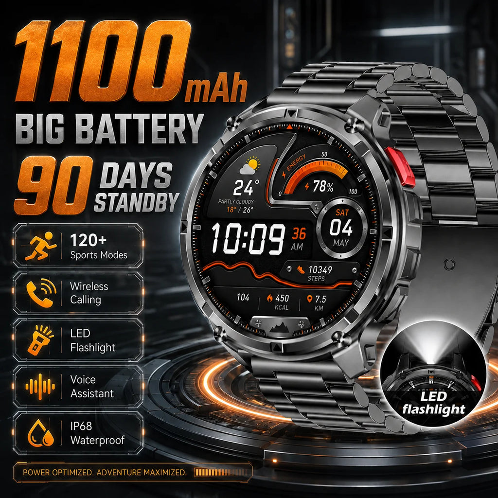 LIGE Reloj Inteligente Militar 1100mAh 5ATM